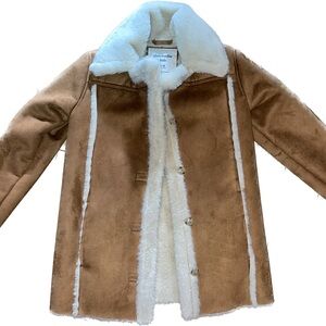 NWOT Abercrombie Kids Girls Brown Suede And Sherpa Long Coat Jacket Size 9/10